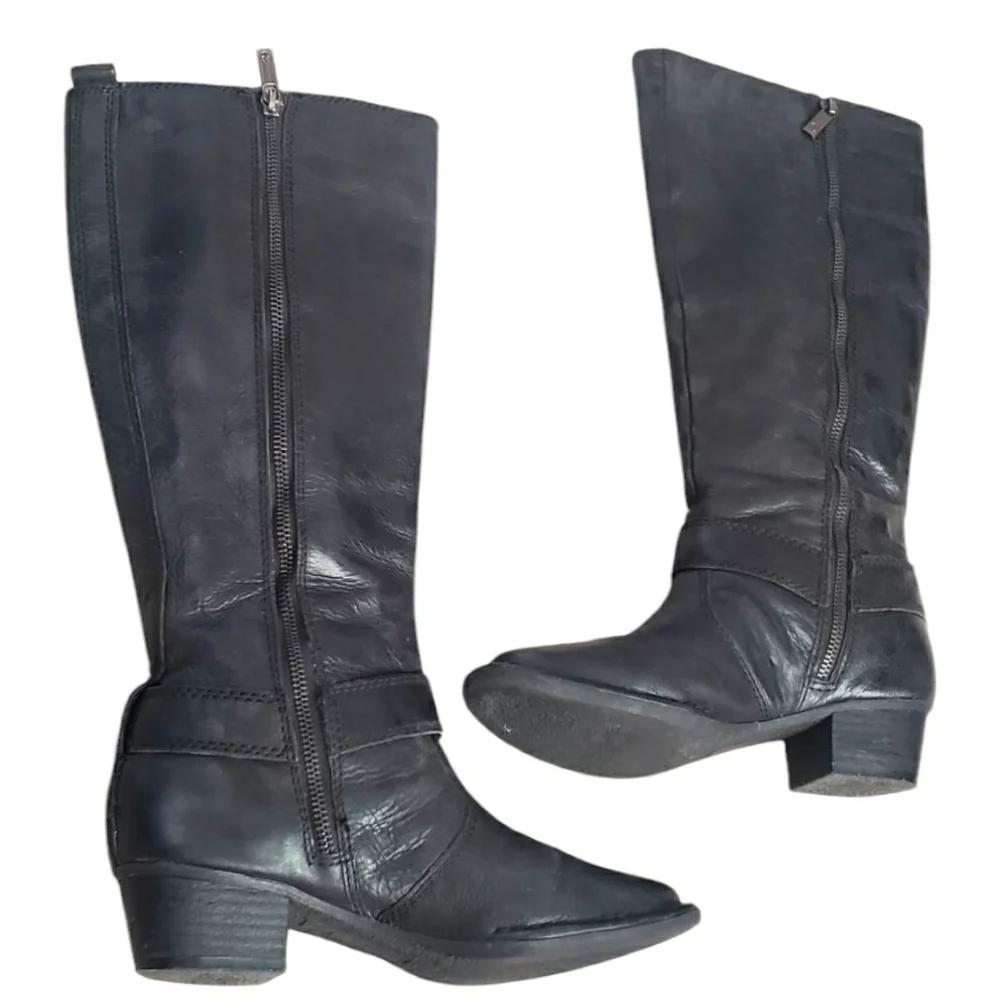 Giani Bernini Boots Allcott Women's Black Leather 7.5 Knee-High Tall Riding Boot